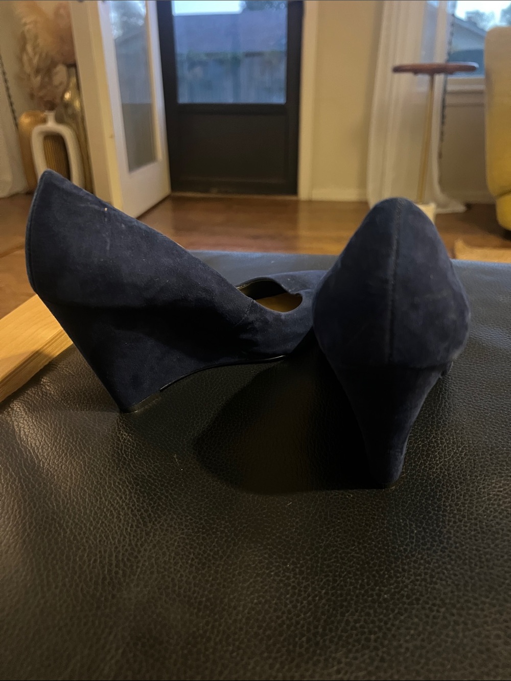 Saks Fifth Avenue Navy Suede Pointed-Toe Wedge Pumps - Picture 3 of 4
